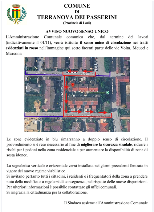 Avviso nuovo senso unico