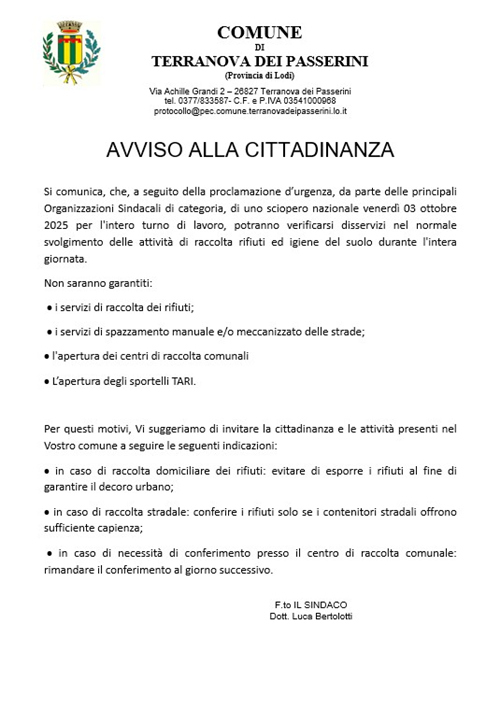 Sciopero venerdì 3 ottobre 2025