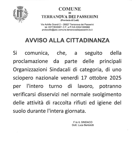 Sciopero nazionale del 17/10/2025