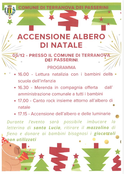 ACCENSIONE ALBERO DI NATALE - 05/12 - Presso il Comune di Terranova dei Passerini
