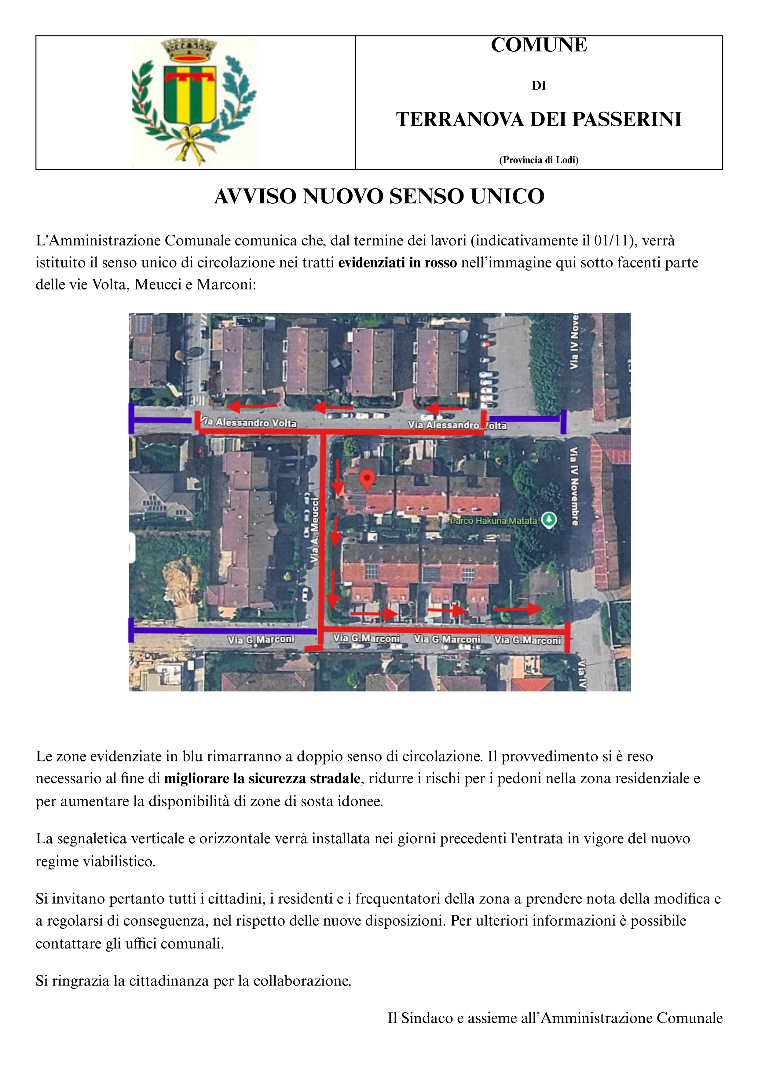 Avviso nuovo senso unico